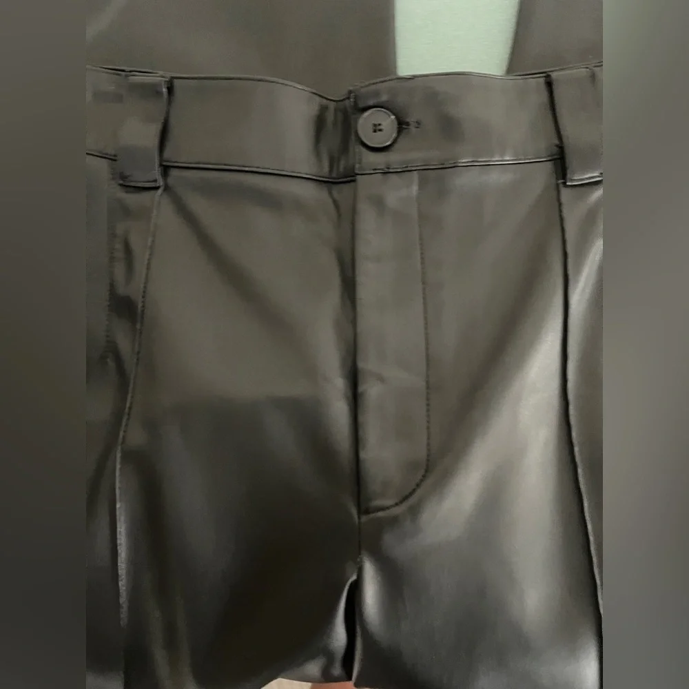 Zara Black Vegan Leather Full Length Straight Leg Pants Medium - Picture 5 of 7